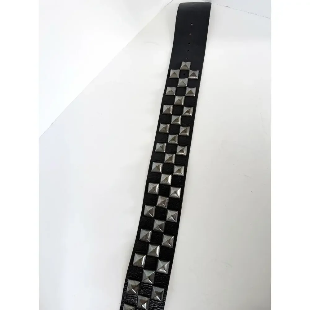 Streets Ahead Studded Pyramid Leather Roger Belt Black Silver Gray Medium